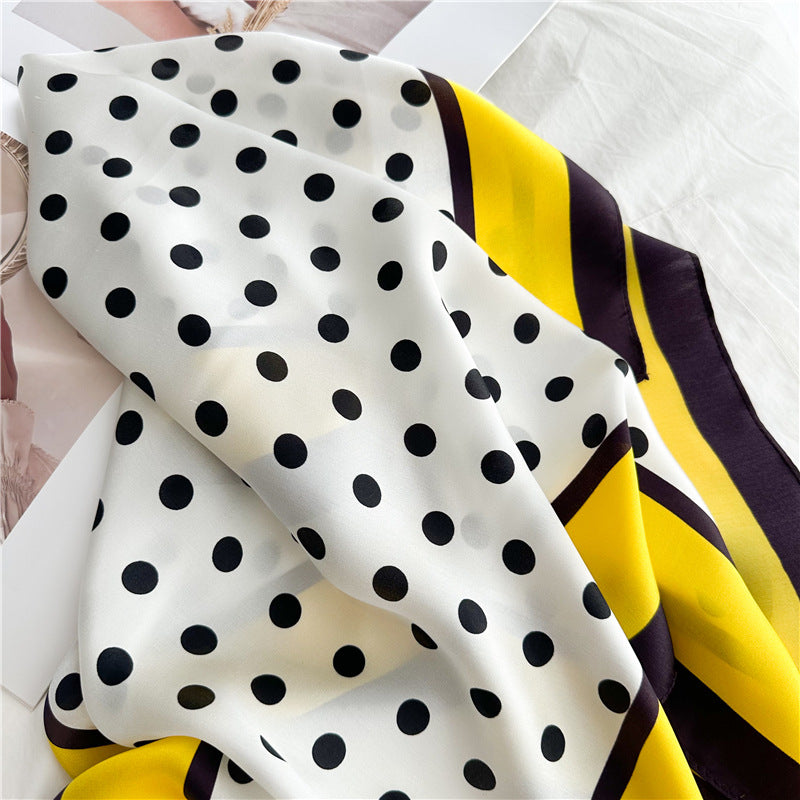 New Arrival: Green Border Polka Dot 100% Mulberry Silk Scarf - 65CM Square Shawl, Elegant Gift for Her