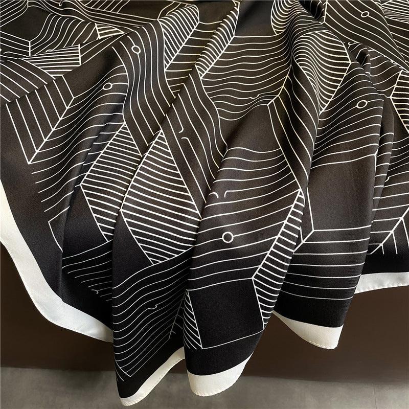 Geometric Stripes Chic Large Satin Scarf | 90x90cm Bandana | Twill Satin Shawl | Perfect Gift for Her, Mother's Day