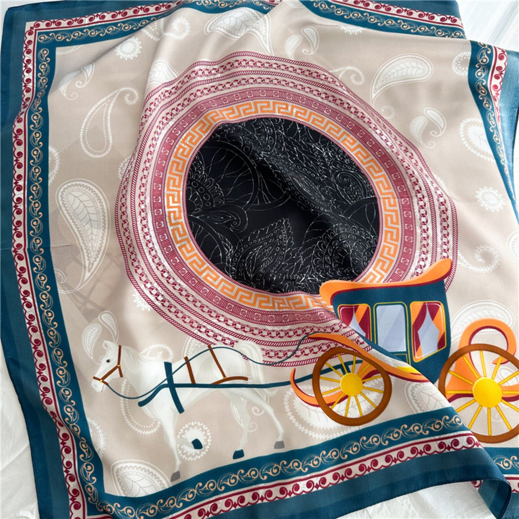 26'' Classic Carriage & Paisley Mulberry Silk Scarf – Timeless Women’s Square Shawl with Heritage-Inspired Design