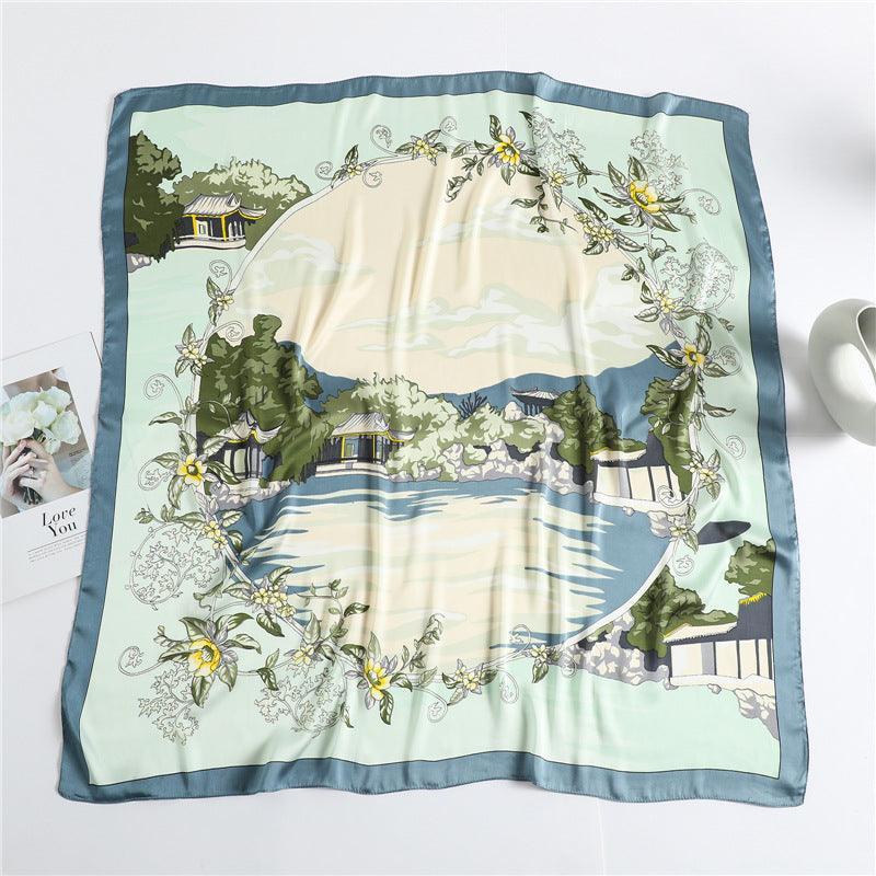 Traditional Chinese Chic Large Satin Scarf | 90x90cm Bandana | Twill Satin Shawl | Perfect Gift for Her, Mother's Day