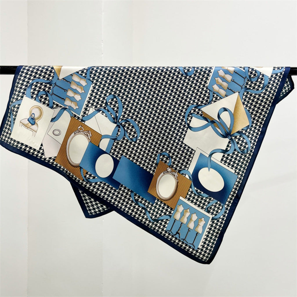 26'' Houndstooth Mulberry Silk Scarf – Classic Square Silk Shawl for Women, Elegant & Timeless Accessory