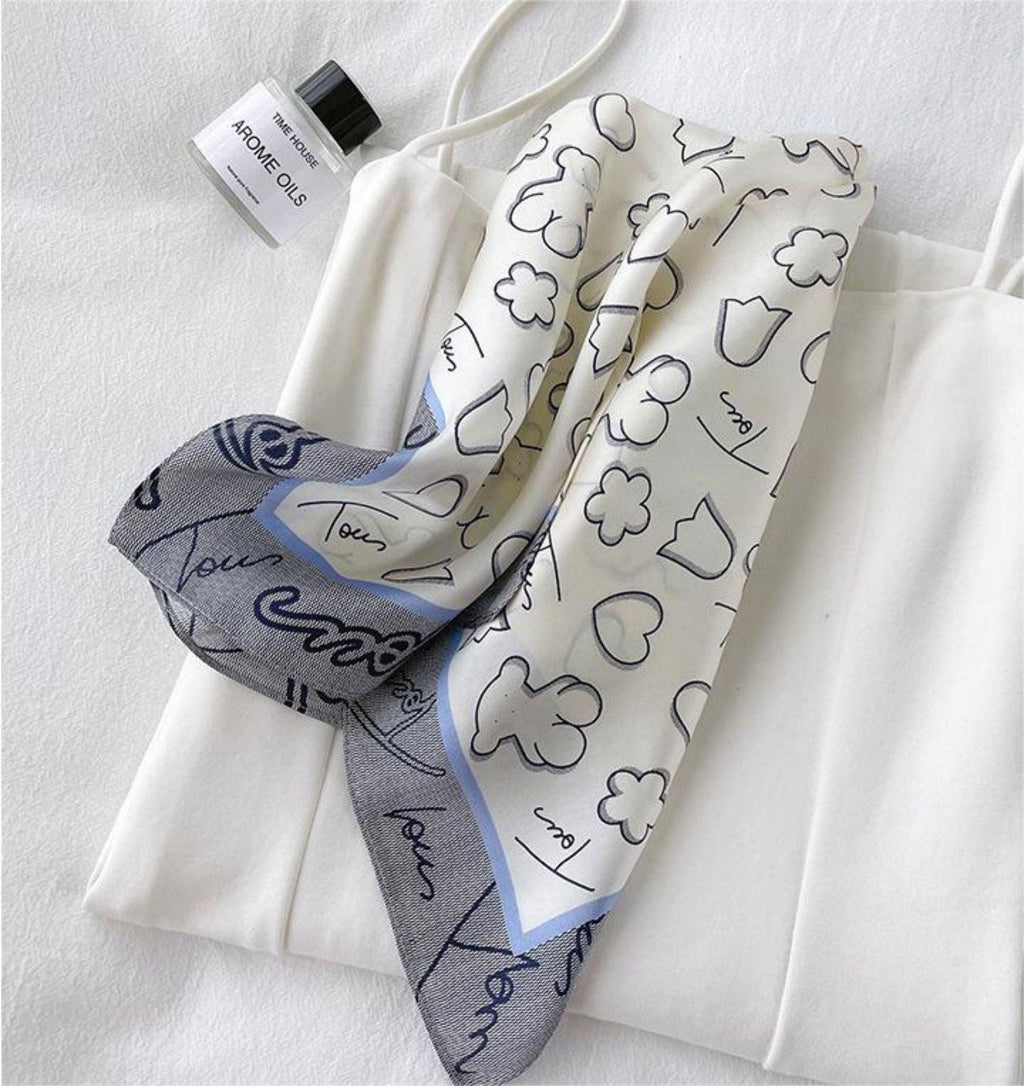 Love Cookie Bear 100%mulberry Silk Scarf/Silk head scarf/Silk hair scarf/Silk neck scarf/Mother's Day Gifts/Bag Accessory/Gift for her