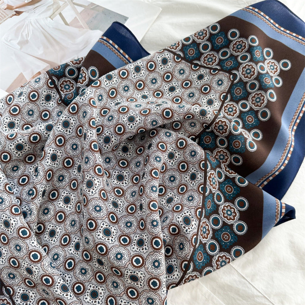 26'' Blue Polka Dot Mulberry Silk Scarf – Old Money Style Square Silk Shawl for Women, Elegant & Timeless Accessory