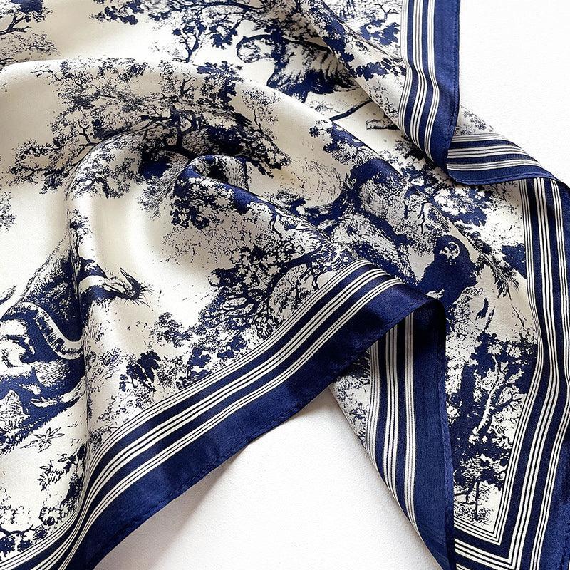 Vintage Forest Print 100% mulberry Silk Scarf/Silk head scarf/Silk hair scarf/Silk neck scarf/Mother's Day Gifts/Bag Accessory/Gift for her