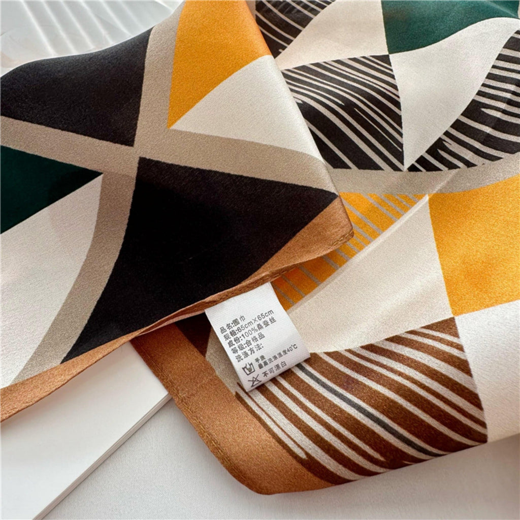 26'' Triangle Geometric Colorblock Mulberry Silk Scarf – Modern & Bold Square Silk Shawl for Women, Unique Geometric Design