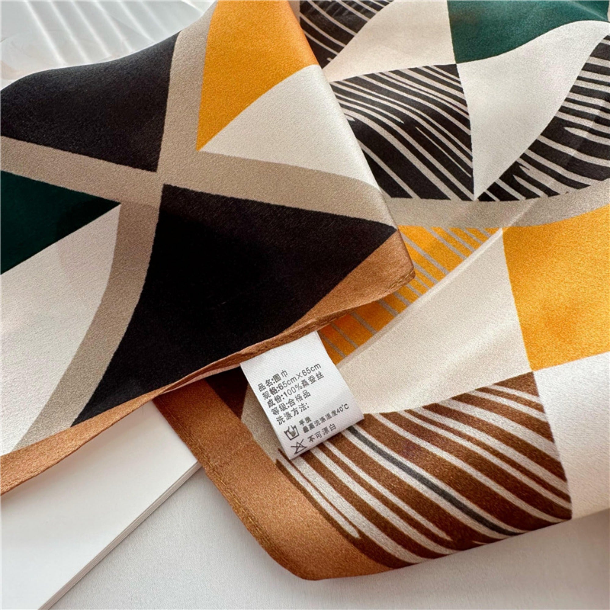 26'' Triangle Geometric Colorblock Mulberry Silk Scarf – Modern & Bold Square Silk Shawl for Women, Unique Geometric Design