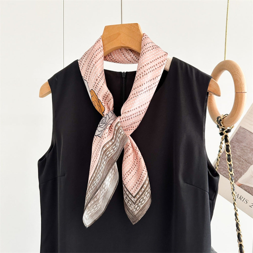 Pink Camellia 100% Mulberry Silk Scarf | 26'' Square Floral Silk Wrap