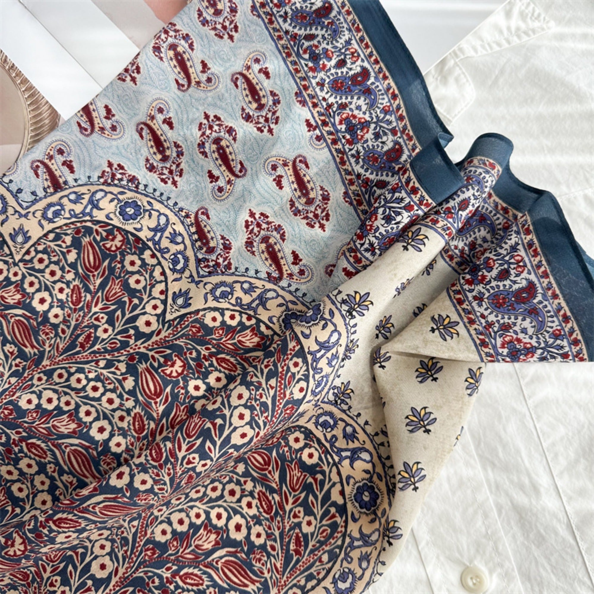 26'' Tree of Happiness Mulberry Silk Scarf – Elegant Square Silk Shawl for Women, Meaningful Nature-Inspired Accessory