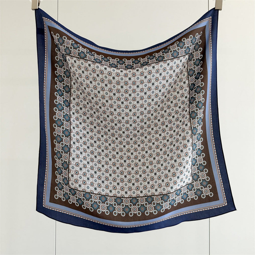 26'' Blue Polka Dot Mulberry Silk Scarf – Old Money Style Square Silk Shawl for Women, Elegant & Timeless Accessory