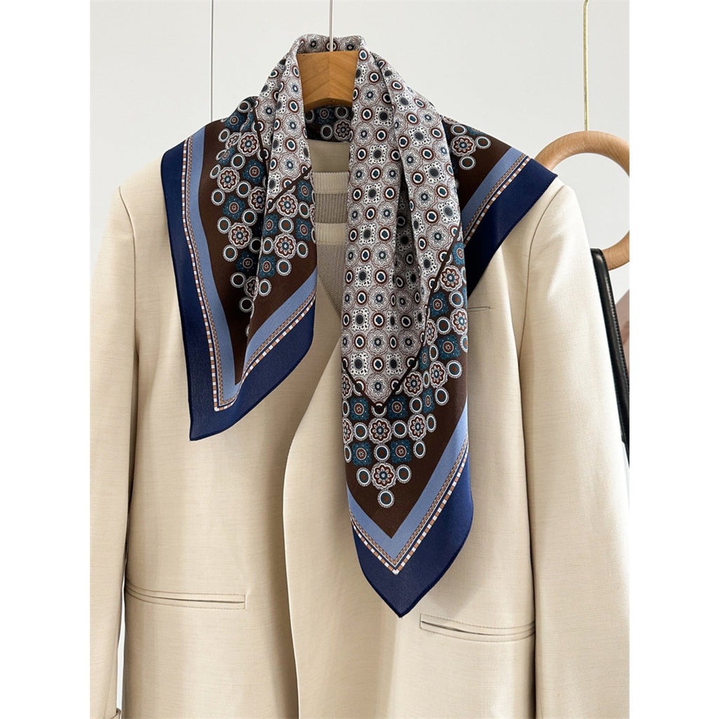 26'' Blue Polka Dot Mulberry Silk Scarf – Old Money Style Square Silk Shawl for Women, Elegant & Timeless Accessory
