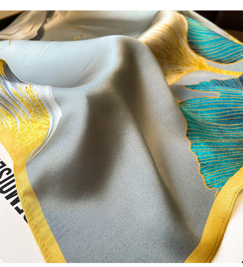Gingko Leaf Pattern 100% mulberry Silk Scarf/Silk head scarf/Silk hair scarf/Silk neck scarf/Mother's Day Gifts/Bag Accessory/Gift for her