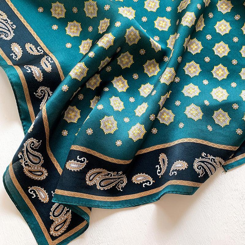 Bohemian gem green 100% mulberry Silk Scarf/Silk head scarf/Silk hair scarf/Silk neck scarf/Mother's Day Gifts/Bag Accessory/Gift for her