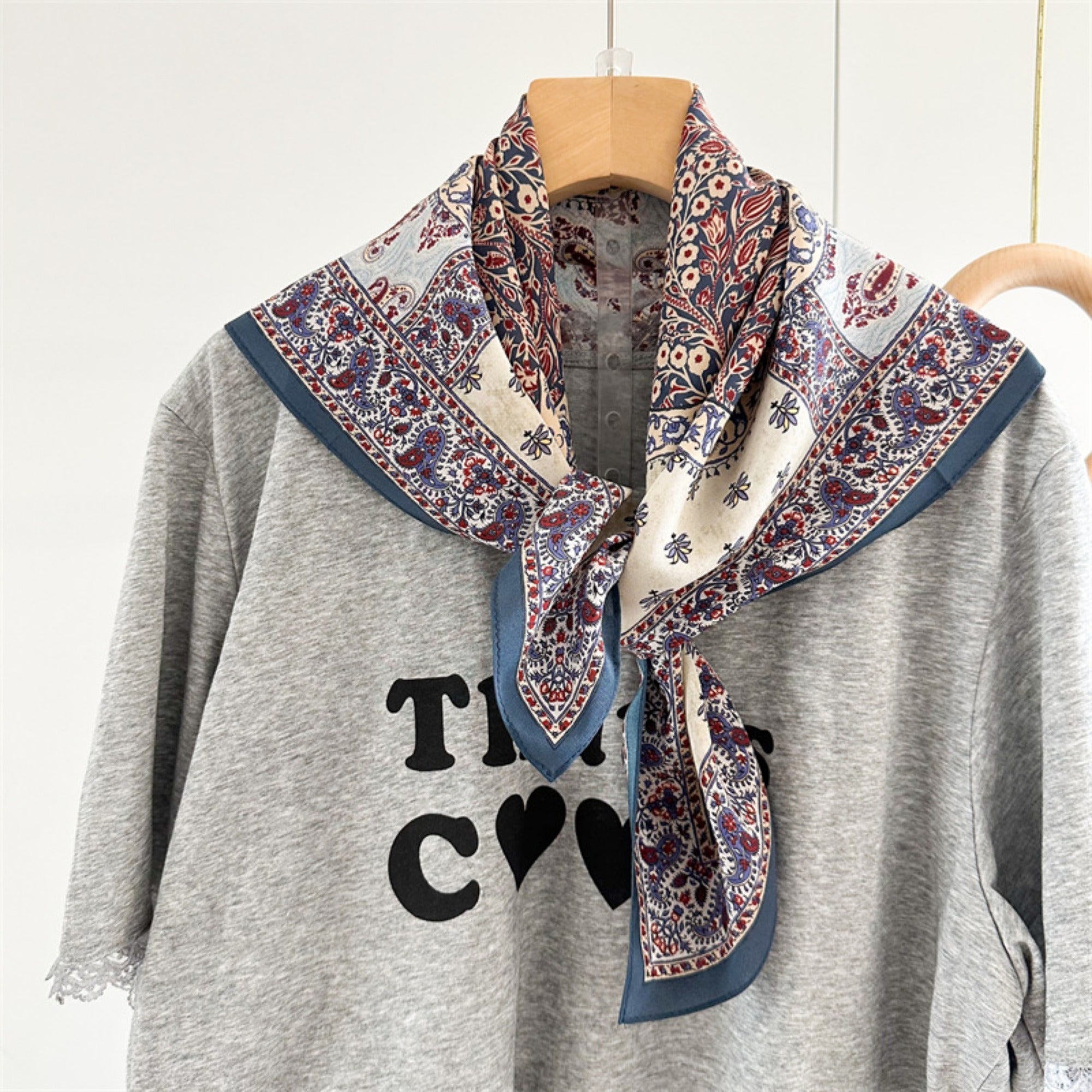 26'' Tree of Happiness Mulberry Silk Scarf – Elegant Square Silk Shawl for Women, Meaningful Nature-Inspired Accessory