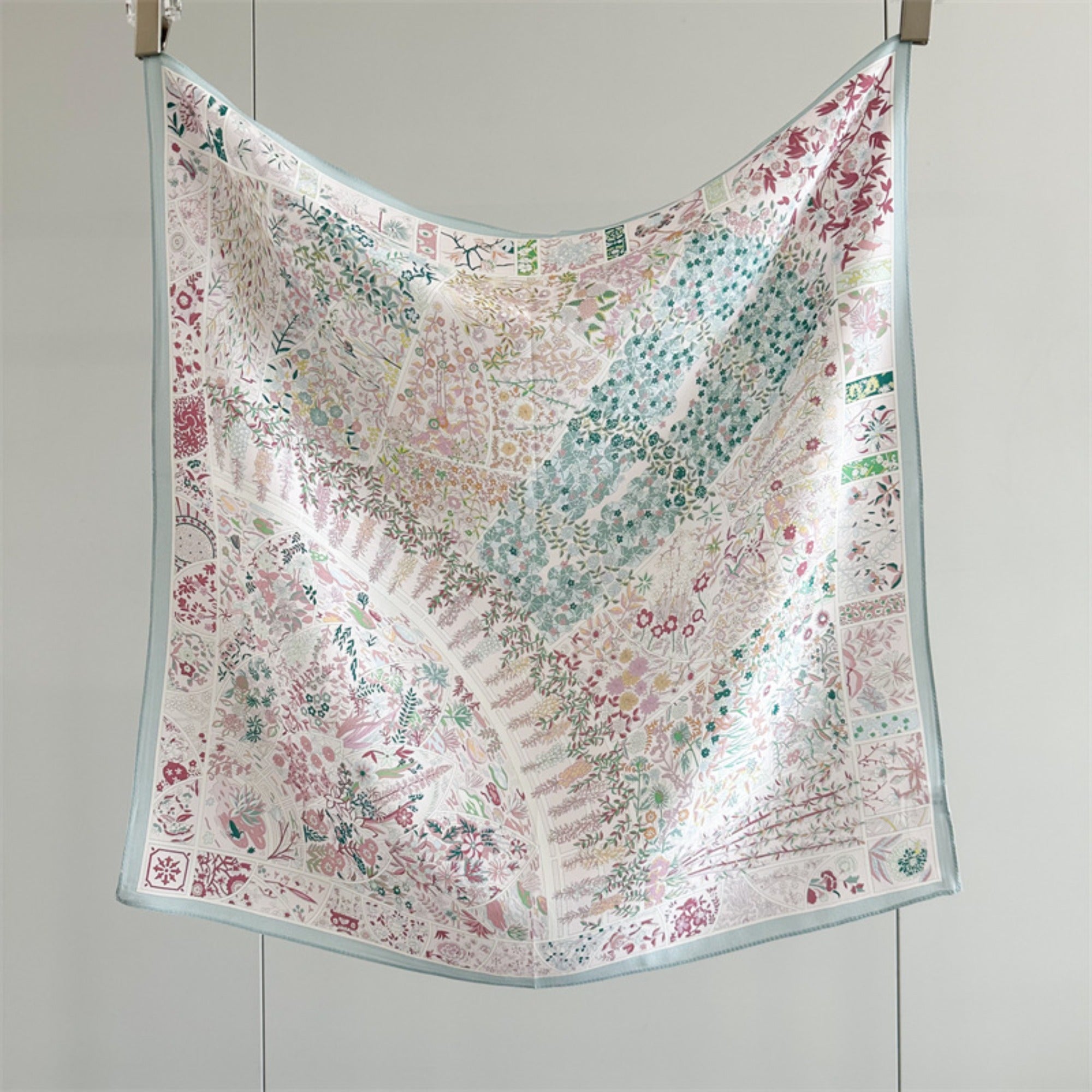 26'' Pink Monet Garden Mulberry Silk Scarf – Artistic Floral Square Silk Shawl for Women, Romantic & Elegant Accessory