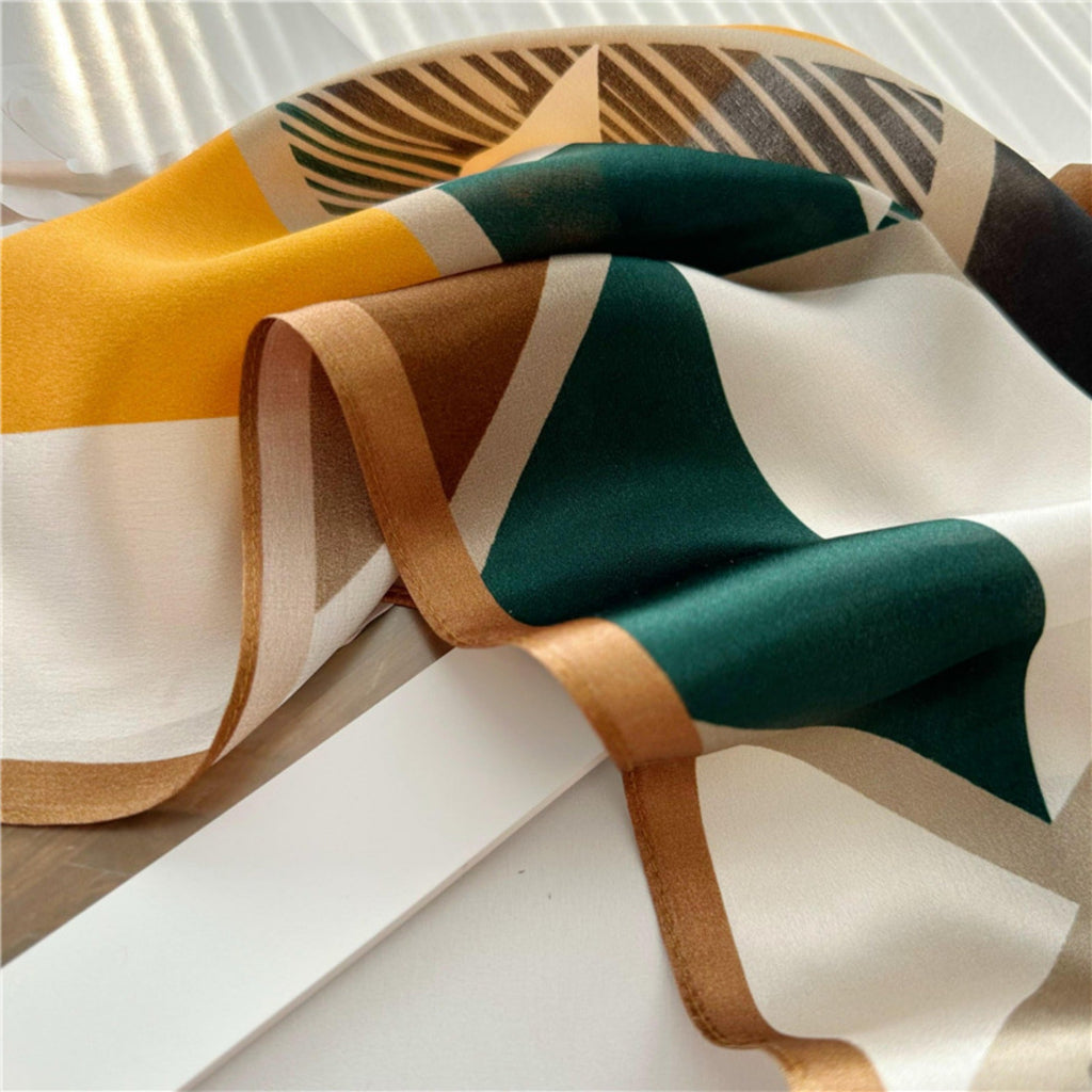 26'' Triangle Geometric Colorblock Mulberry Silk Scarf – Modern & Bold Square Silk Shawl for Women, Unique Geometric Design