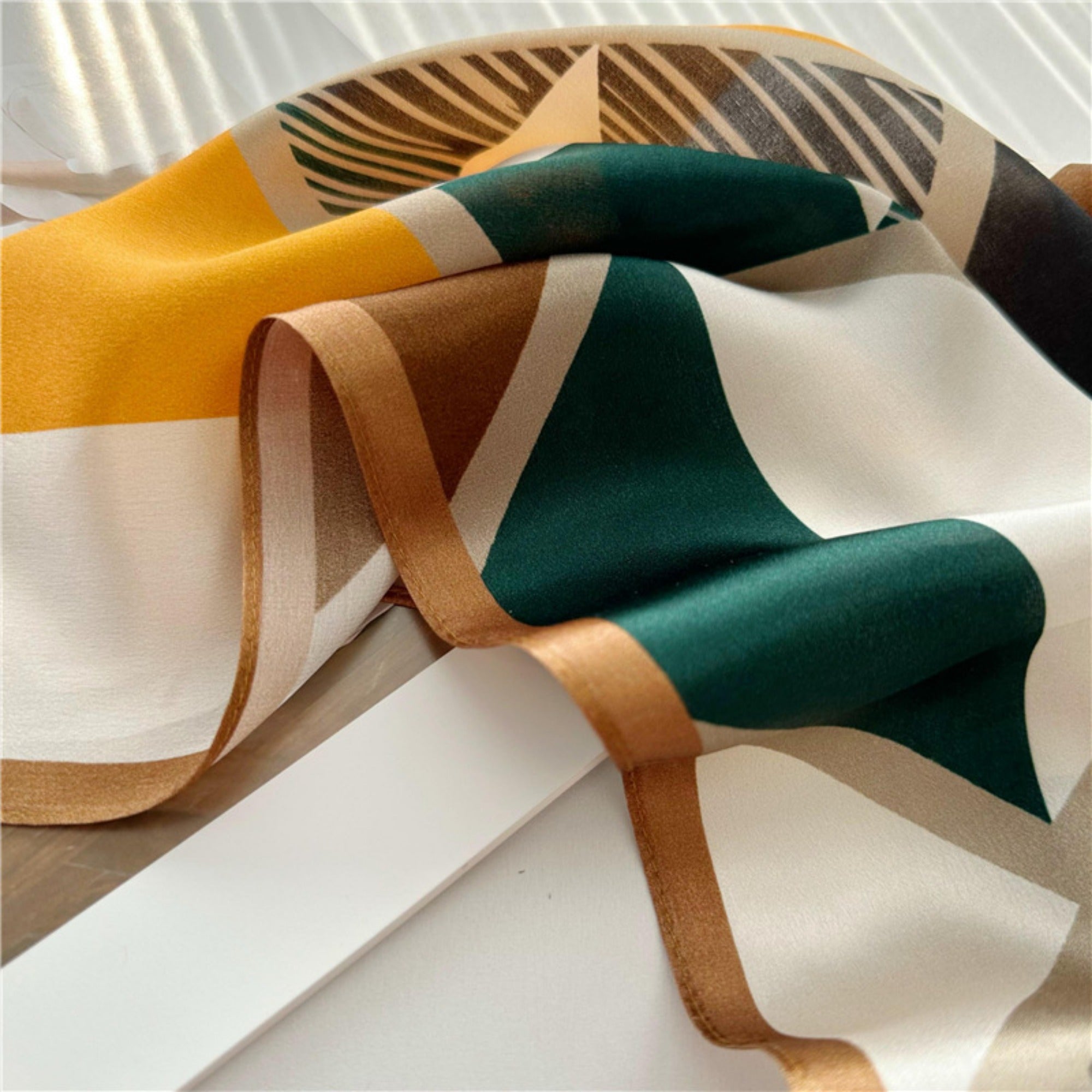 26'' Triangle Geometric Colorblock Mulberry Silk Scarf – Modern & Bold Square Silk Shawl for Women, Unique Geometric Design