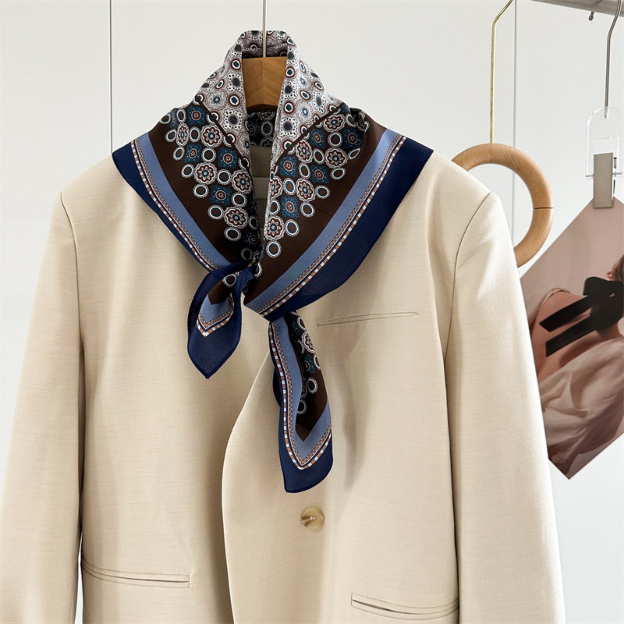 26'' Blue Polka Dot Mulberry Silk Scarf – Old Money Style Square Silk Shawl for Women, Elegant & Timeless Accessory