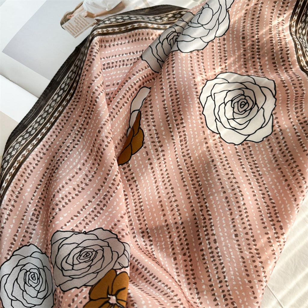 Pink Camellia 100% Mulberry Silk Scarf | 26'' Square Floral Silk Wrap