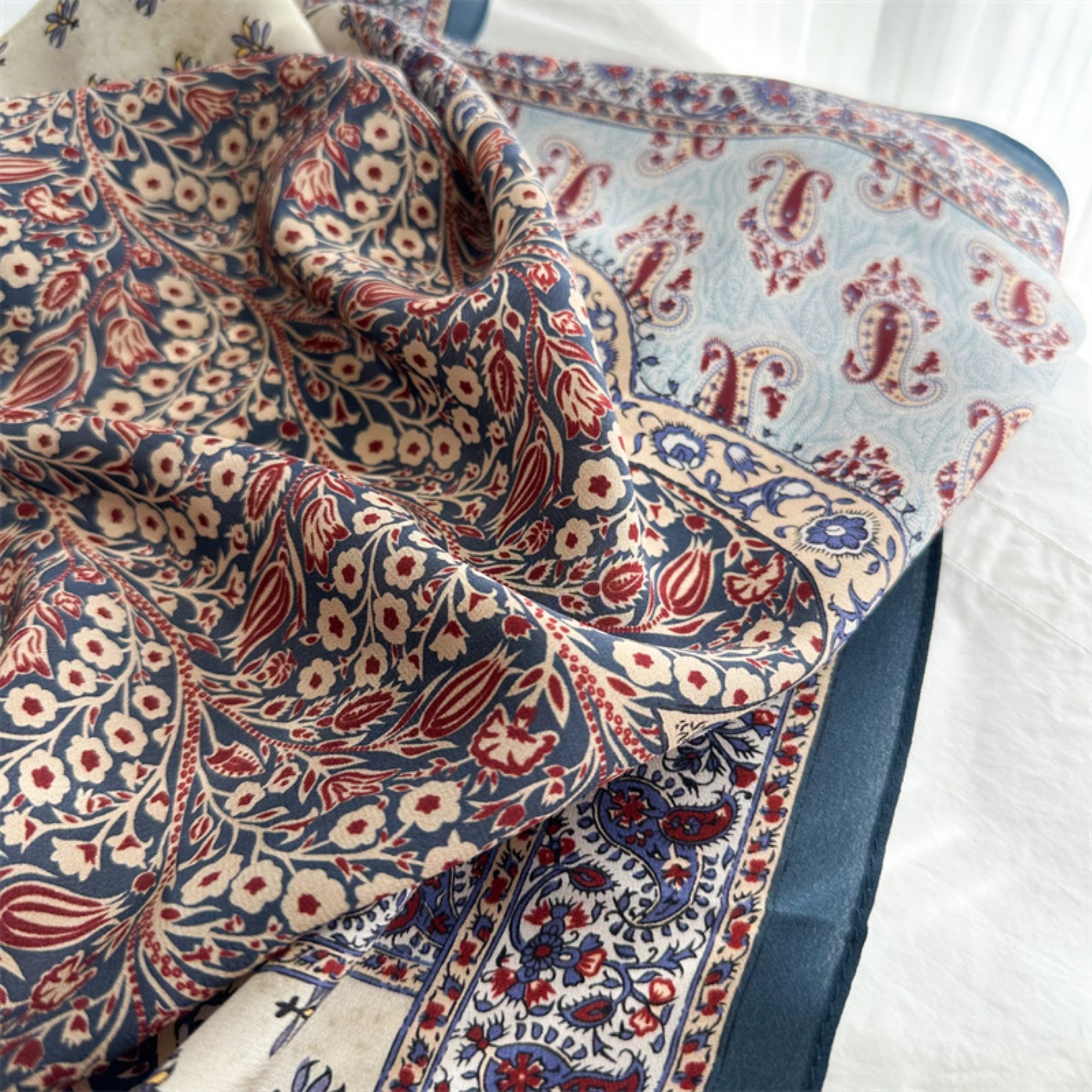 26'' Tree of Happiness Mulberry Silk Scarf – Elegant Square Silk Shawl for Women, Meaningful Nature-Inspired Accessory