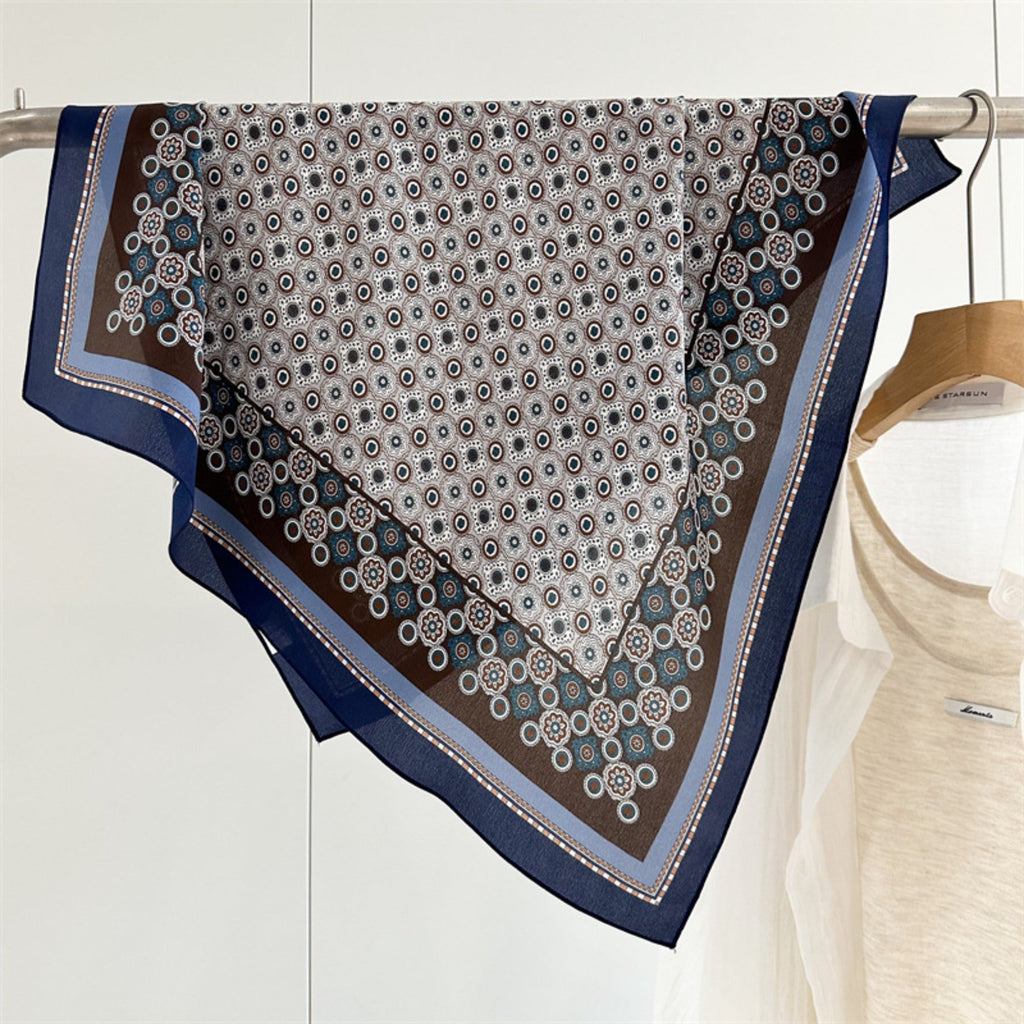 26'' Blue Polka Dot Mulberry Silk Scarf – Old Money Style Square Silk Shawl for Women, Elegant & Timeless Accessory