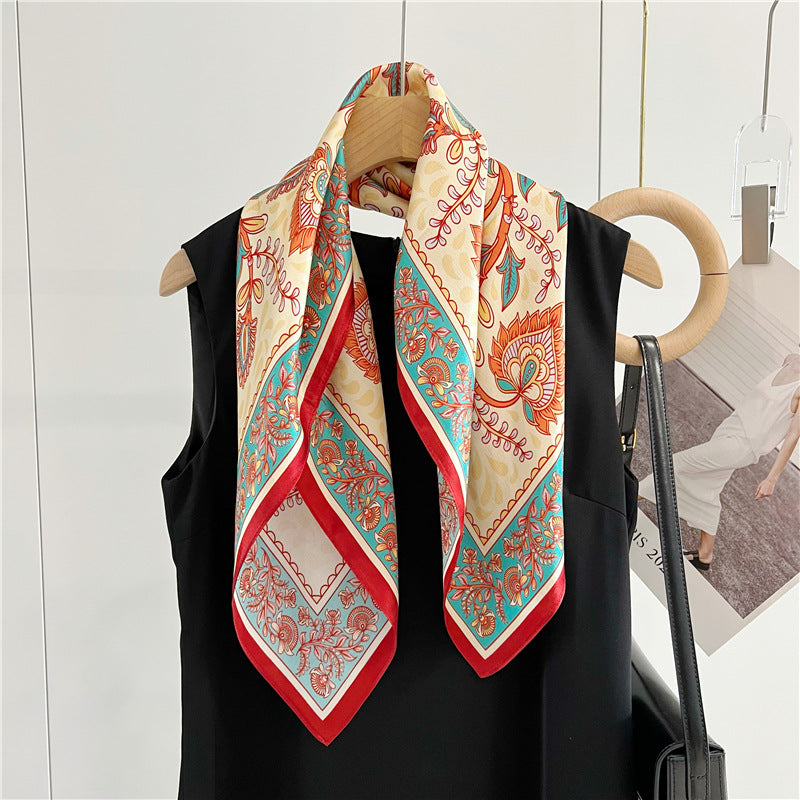 26'' Bright Paisley Mulberry Silk Scarf – Vibrant & Modern Square Silk Shawl for Women, Bold Paisley Pattern