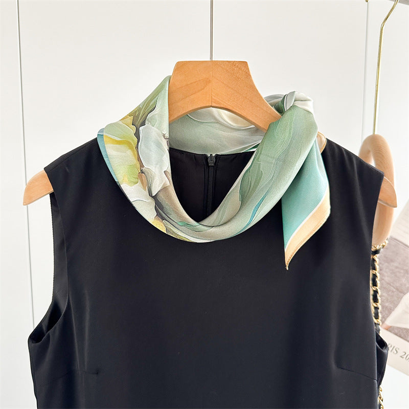 26'' Oil Painting Peony Mulberry Silk Scarf – Elegant Floral Square Silk Shawl for Women, Artistic & Timeless Accessory