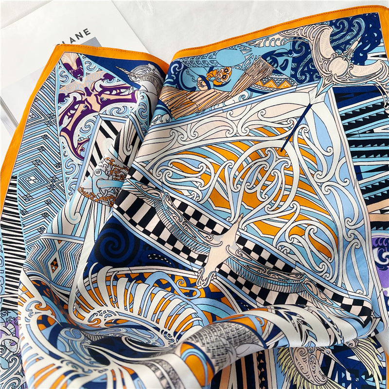 65cm Fashion Element Mulberry Silk Scarf – Women's Autumn Style, Versatile Square Silk Scarf