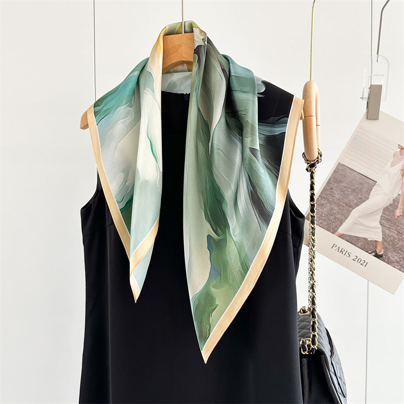 26'' Oil Painting Peony Mulberry Silk Scarf – Elegant Floral Square Silk Shawl for Women, Artistic & Timeless Accessory