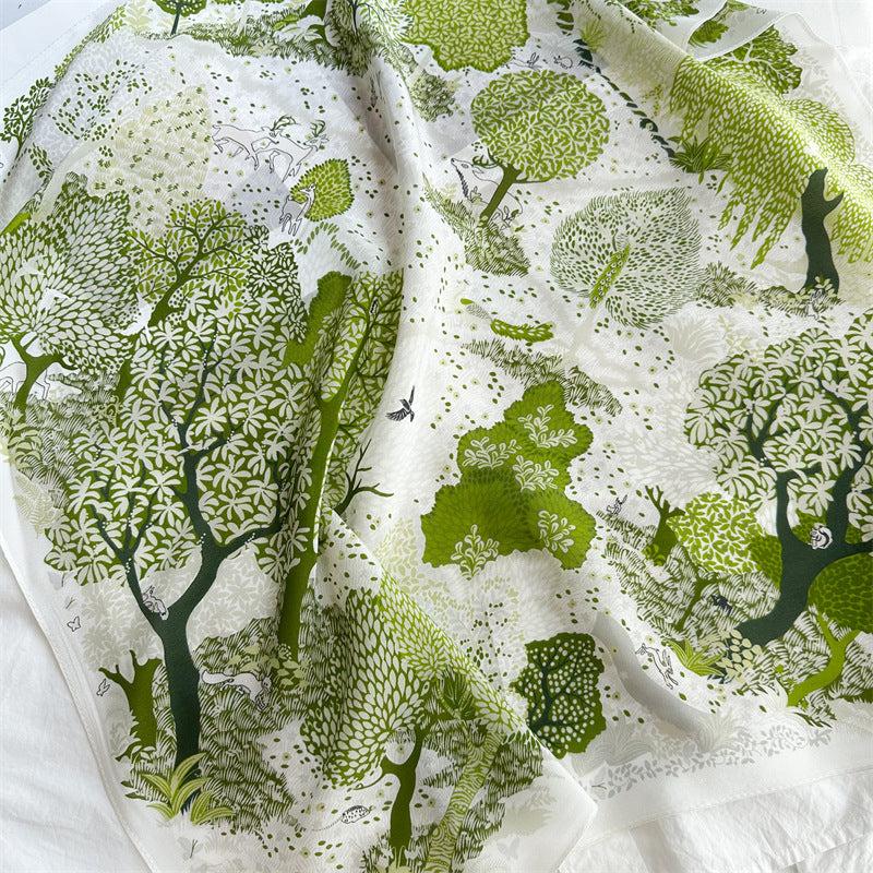 26'' Forest Blue Mulberry Silk Scarf – Nature-Inspired Square Silk Shawl for Women, Calm & Elegant Accessory