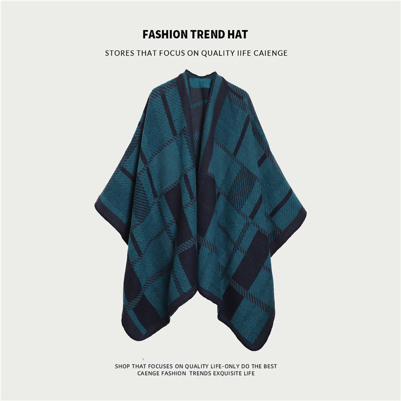 Ethnic Style Women's Shawl, Thickened Cape Coat for Autumn and Winter, Travel Photography Split Cloak