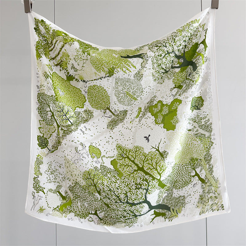 26'' Forest Blue Mulberry Silk Scarf – Nature-Inspired Square Silk Shawl for Women, Calm & Elegant Accessory