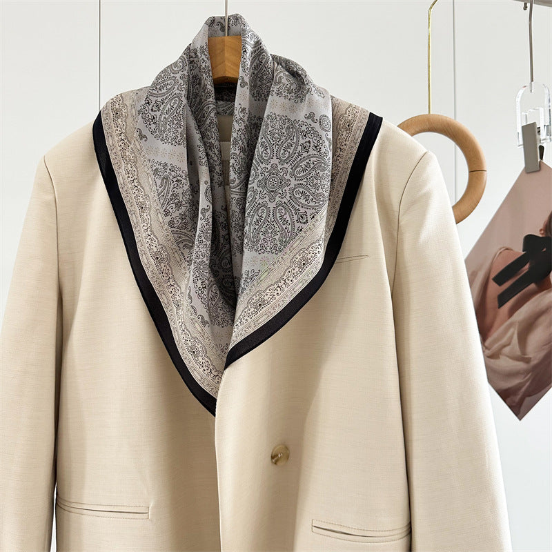 26'' Blue Check Mulberry Silk Scarf – Classic Square Silk Shawl for Women, Elegant & Versatile Accessory