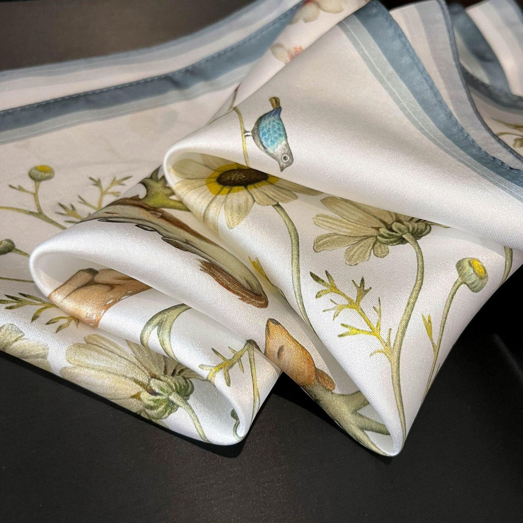 Minimalist design floral printed silk scarf/100% Mulberry silk/Camellia silk scarf/Gift for her