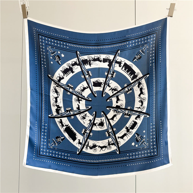 26'' Carriage Wheel Mulberry Silk Scarf – Elegant Vintage-Inspired Square Silk Shawl for Women, Classic Accessory