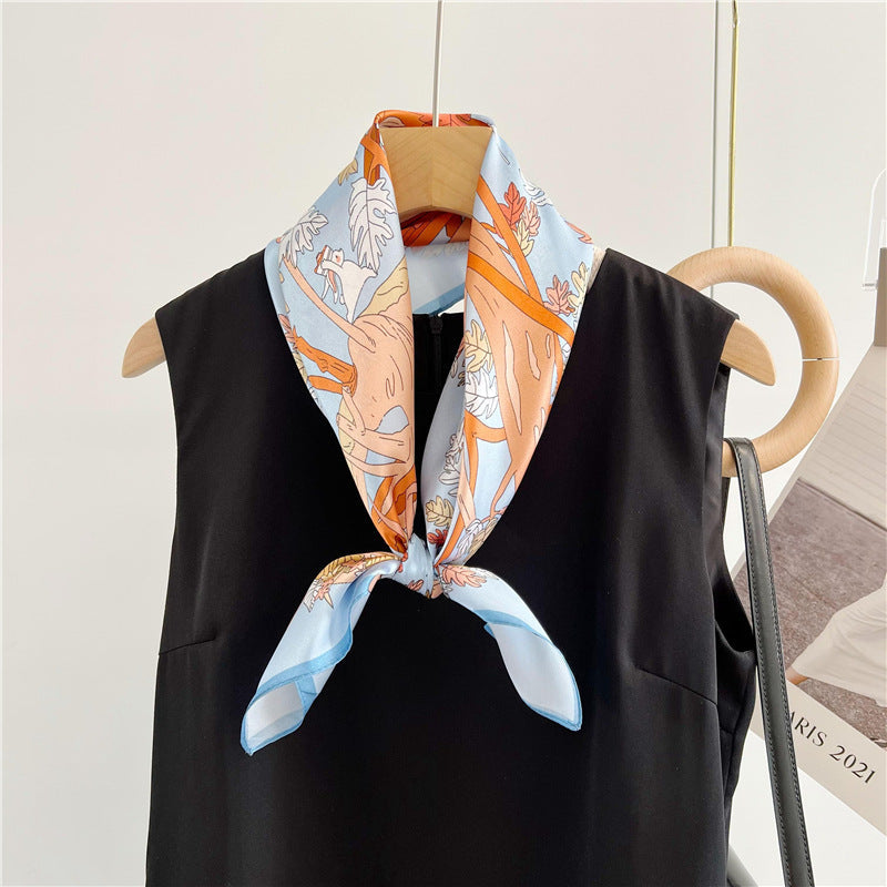26'' Light Blue Jungle-Inspired Mulberry Silk Scarf – Soft & Elegant Square Silk Shawl for Women, Nature-Inspired Accessory