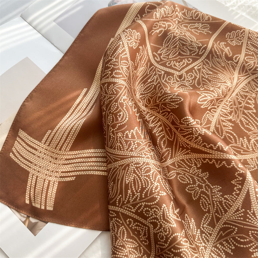 65cm Tree of Life Mulberry Silk Scarf – 12mmi Square Silk Shawl for Women, Elegant & Versatile Accessory