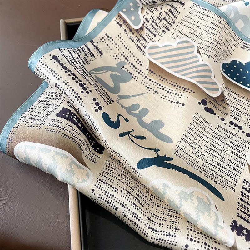 New Cartoon clouds letter splicing pattern/100% Mulberry silk light and breathable scarf/Gift for her