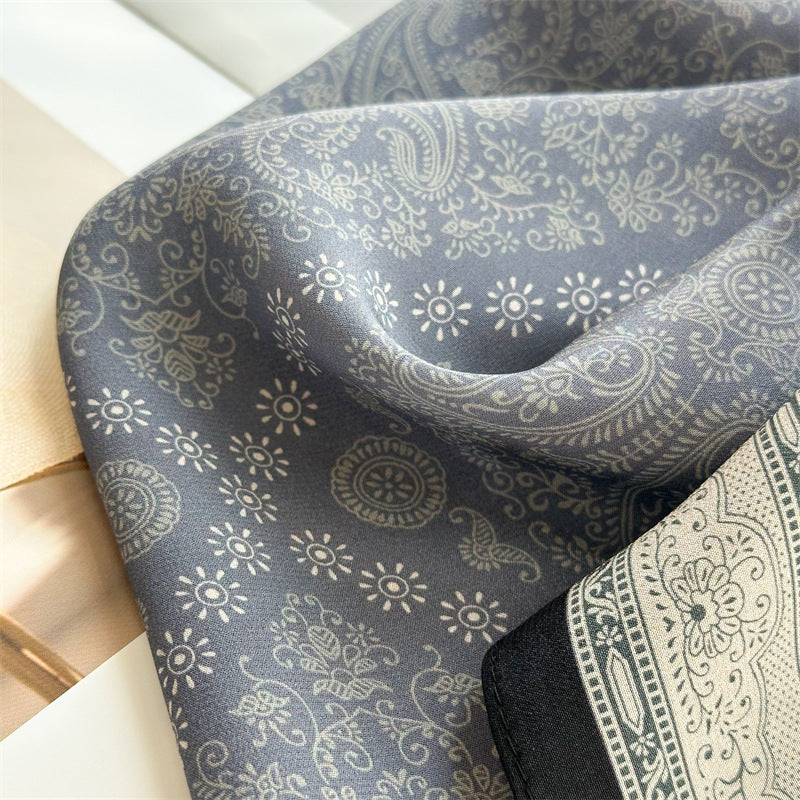 26'' Blue Check Mulberry Silk Scarf – Classic Square Silk Shawl for Women, Elegant & Versatile Accessory