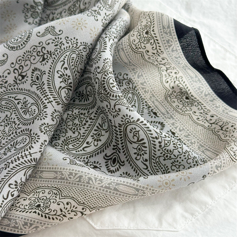 26'' Blue Check Mulberry Silk Scarf – Classic Square Silk Shawl for Women, Elegant & Versatile Accessory