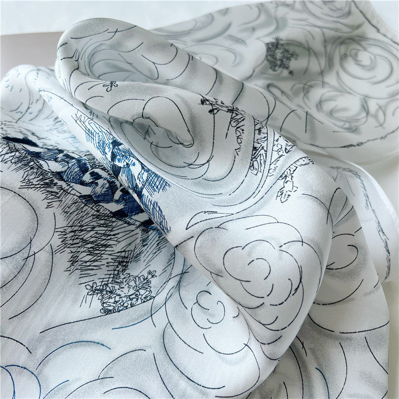 65cm Polar Bear Print Mulberry Silk Scarf – Cute Animal Square Shawl