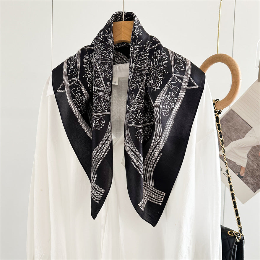 65cm Tree of Life Mulberry Silk Scarf – 12mmi Square Silk Shawl for Women, Elegant & Versatile Accessory