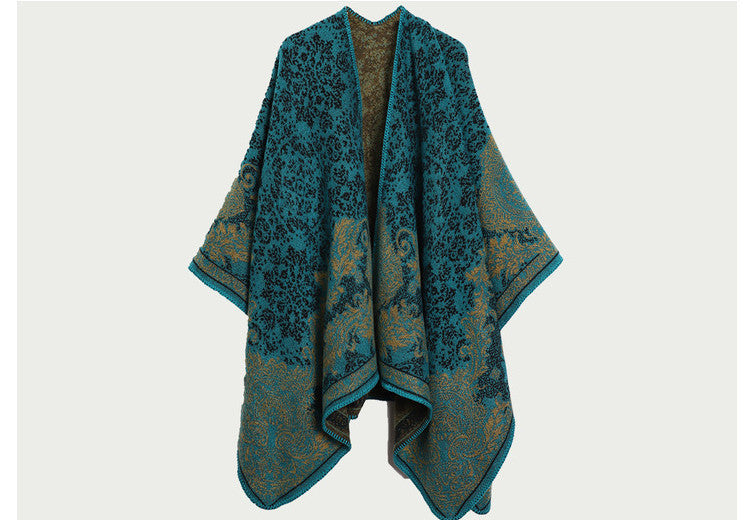 Ethnic Style Women's Shawl, Thickened Cape Coat for Autumn and Winter, Travel Photography Split Cloak
