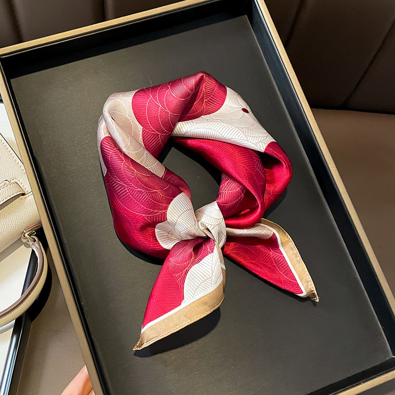 53cm Mulberry Silk Small Square Scarf for Women - Korean Version, Spliced 3D Overlapping Rose Design, Elegant Gift for Tying Bags