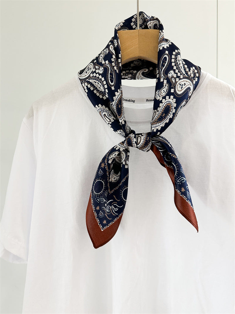 Double Crepe Silk Paisley Design Scarf 65cm Mulberry Silk Spring Summer Fashion Shawl