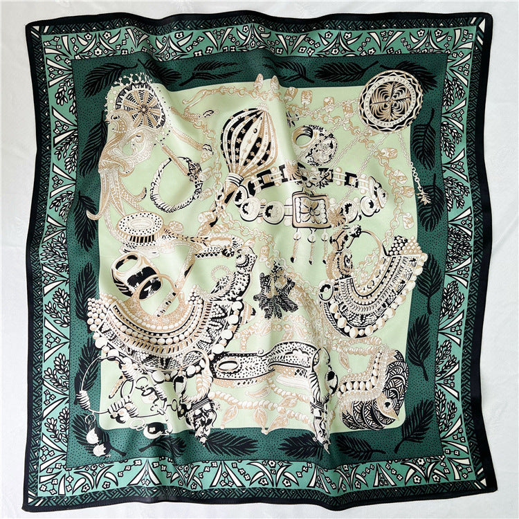 26'' Green Scepter Mulberry Silk Scarf – Elegant Square Silk Shawl for Women, Royal-Inspired Luxury Accessory