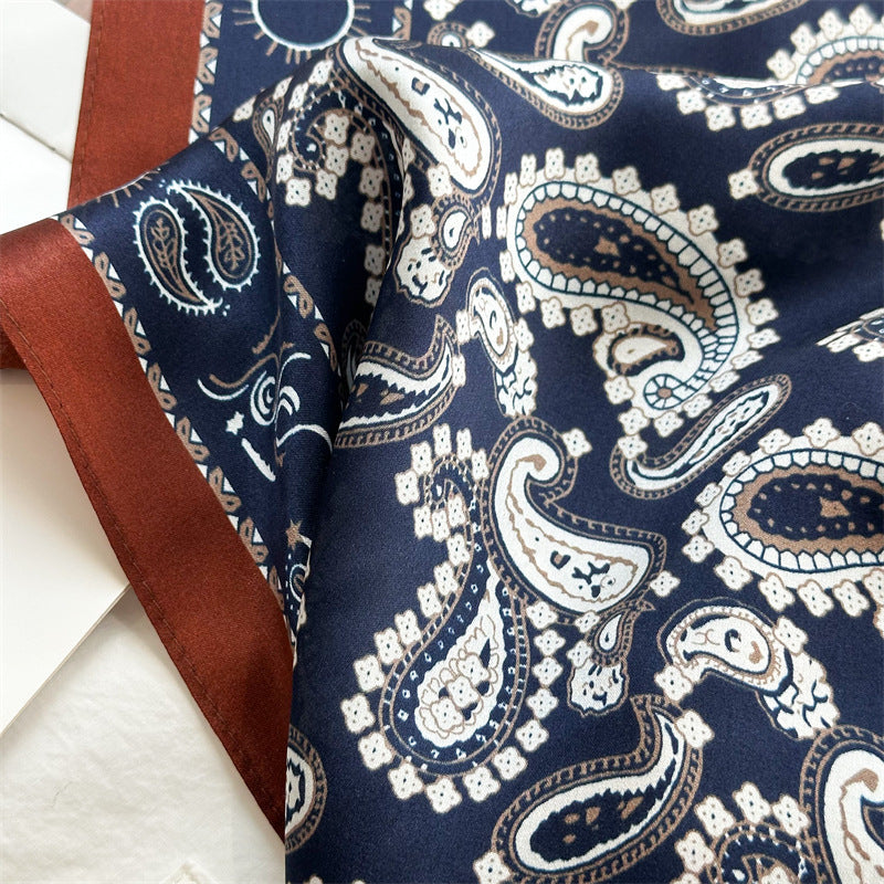 Double Crepe Silk Paisley Design Scarf 65cm Mulberry Silk Spring Summer Fashion Shawl