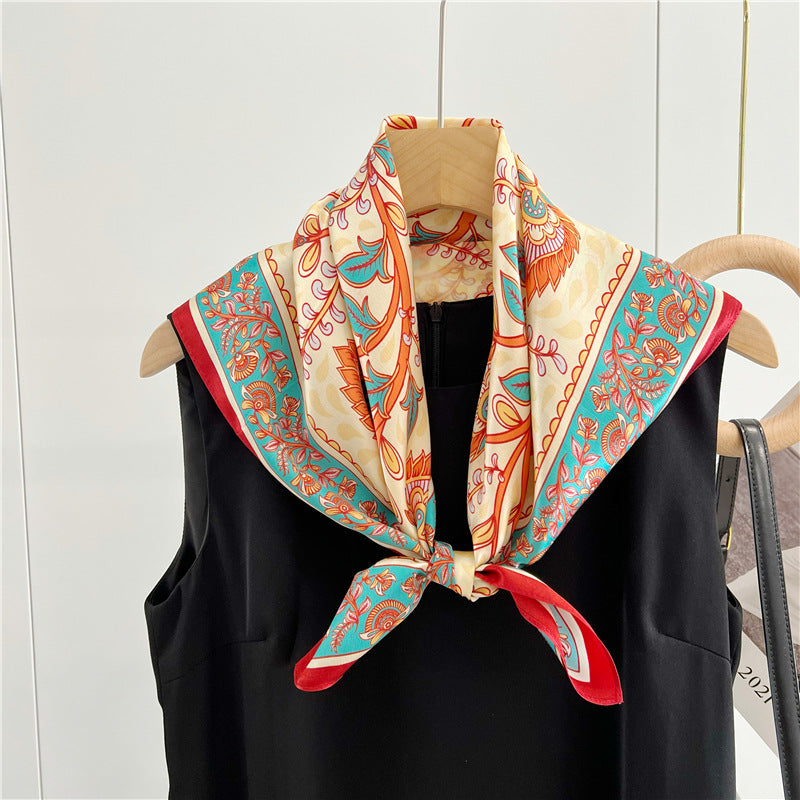 26'' Bright Paisley Mulberry Silk Scarf – Vibrant & Modern Square Silk Shawl for Women, Bold Paisley Pattern