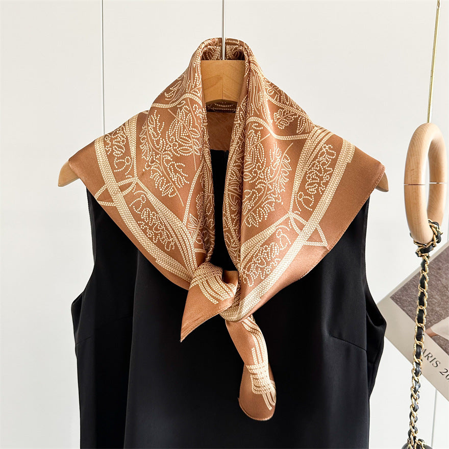 65cm Tree of Life Mulberry Silk Scarf – 12mmi Square Silk Shawl for Women, Elegant & Versatile Accessory