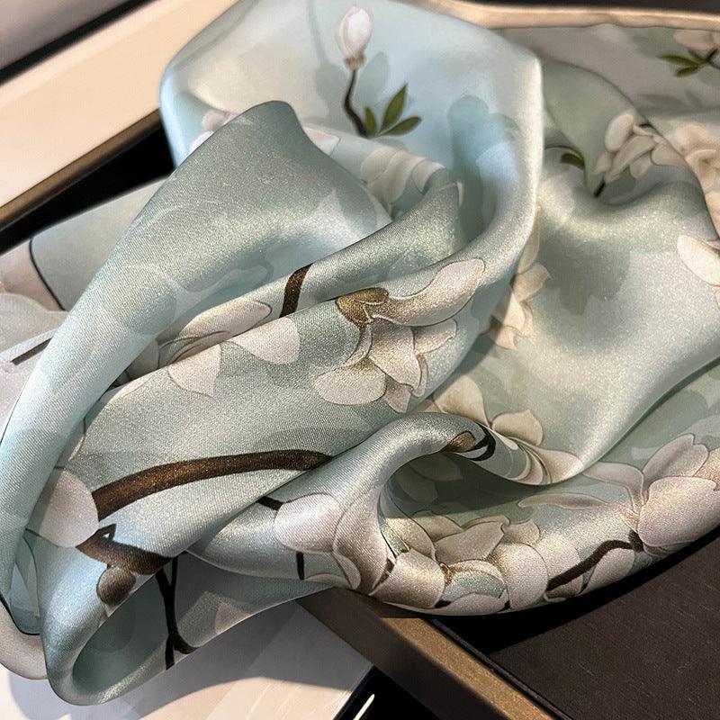 Asian Aesthetics Plum Blossom Pattern 100% Mulberry Silk Scarf / Women's Autumn Silk Scarf / Vintage Printed Small Square Scarf / Gift for Her