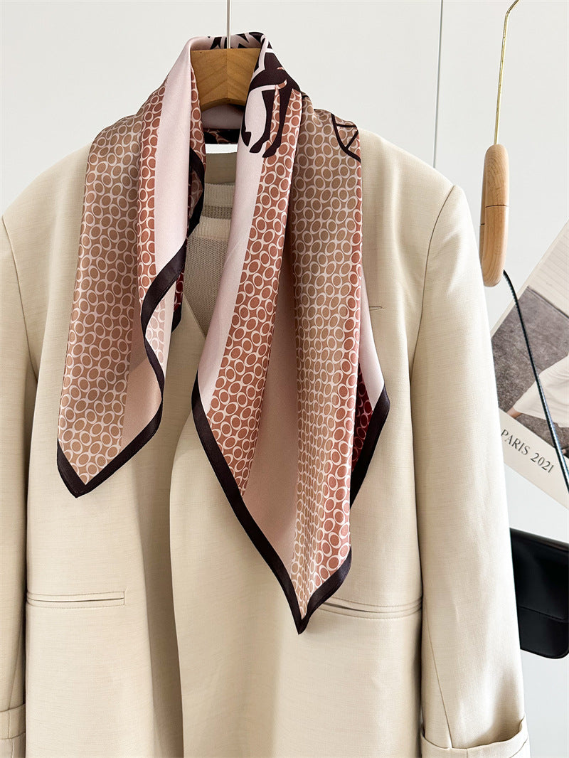 Classic 65cm Mulberry Silk Carriage Stripe Scarf – Double Crepe Square Shawl for Spring & Summer Elegance